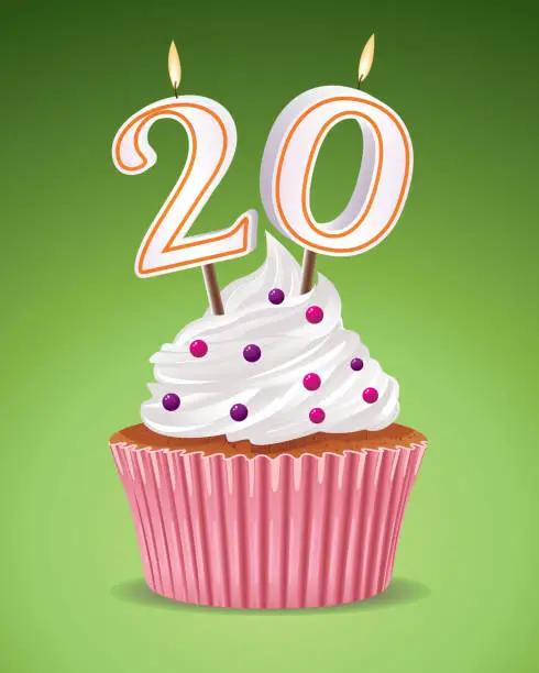 Vector illustration of Illustration of a birthday cupcake celebrating 20 years old