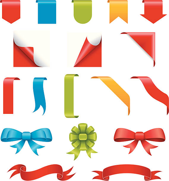 Set of ribbon elements Set of ribbon elements with several colors for your design and products. corner ribbon stock illustrations