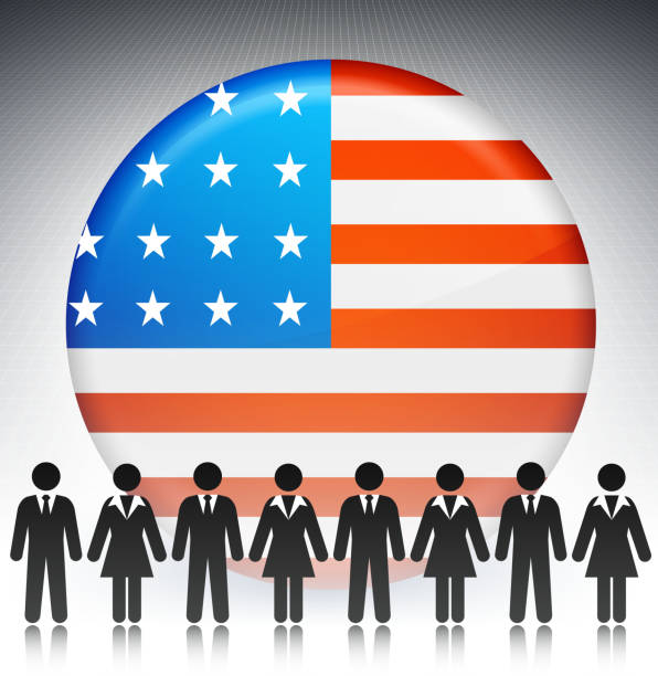istock United States Flag Button with Business Concept Stick Figures 165925172