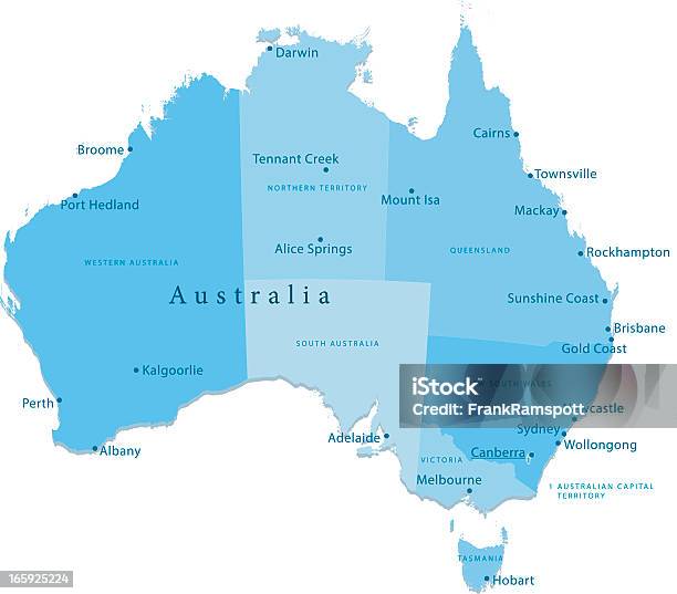 Austrália Vetor Mapa De Regiões Isoladas - Arte vetorial de stock e mais imagens de Mapa - Mapa, Austrália, Queensland