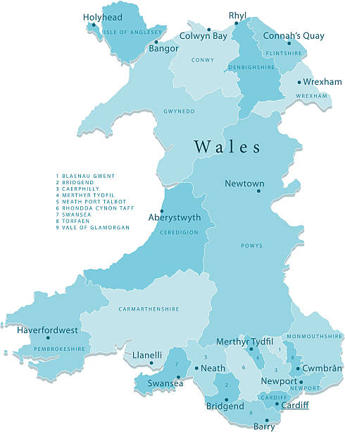 stockillustraties, clipart, cartoons en iconen met wales vector map regions isolated - wales