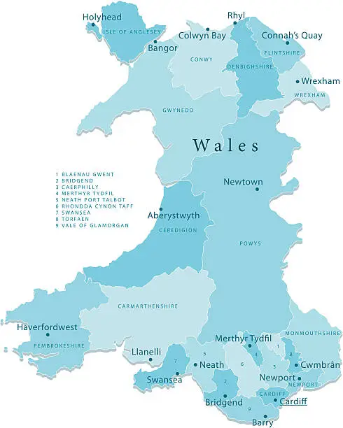 Vector illustration of Wales Vector Map Regions Isolated