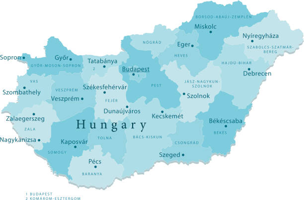 ungarn vektor-karte regionen isoliert - hungary stock-grafiken, -clipart, -cartoons und -symbole