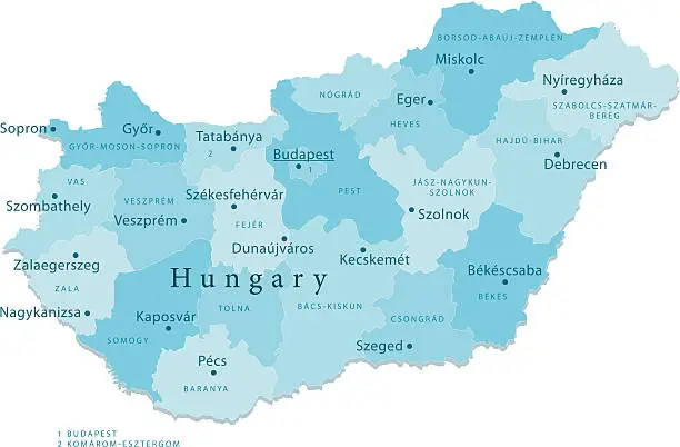 Vector illustration of Hungary Vector Map Regions Isolated