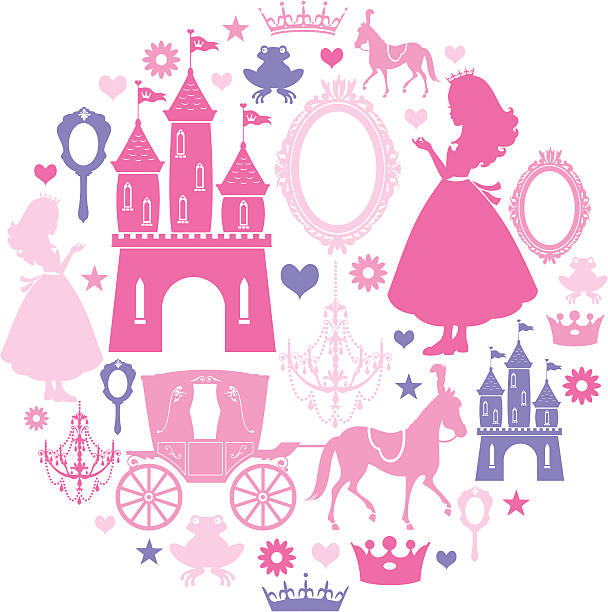 illustrazioni stock, clip art, cartoni animati e icone di tendenza di principessa icone set - principessa