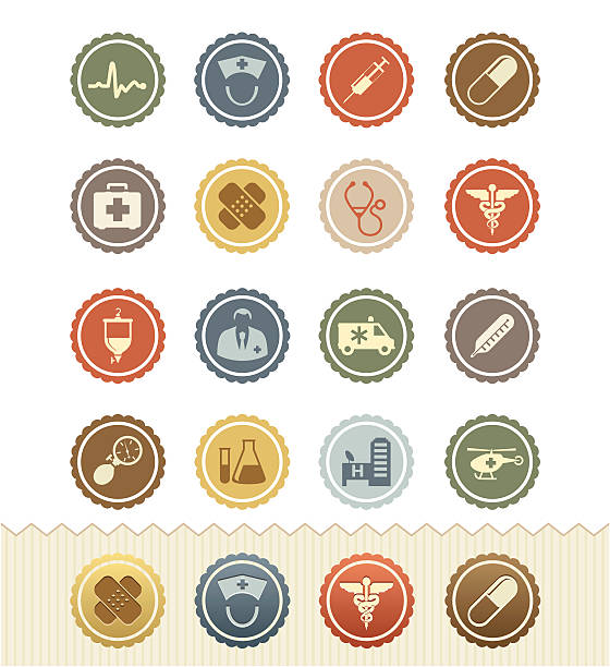 Ícones: saúde e médicos Emblema Vintage Series - ilustração de arte vetorial