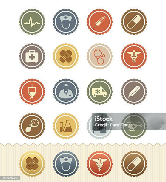 Medical And Health Icons Vintage Badge Series Stock Illustration - Download Image Now - Badge, Healthcare And Medicine, Retro Style