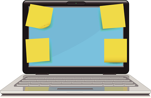 Sticker Notes Office Computer Laptop Computer With Sticky Notes Stock Illustration - Download Image ...