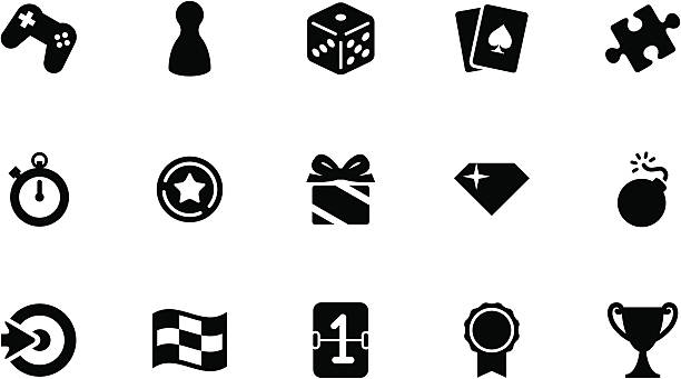 игры иконки. простой черный - board game leisure games chess dice stock illustrations