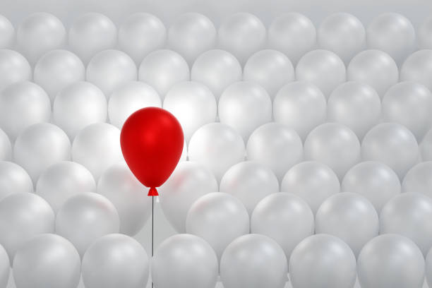 istock Red balloon floating higher than group of white balloon, leader, creative, different, thinking, idea, 3D rendering. 1659255815