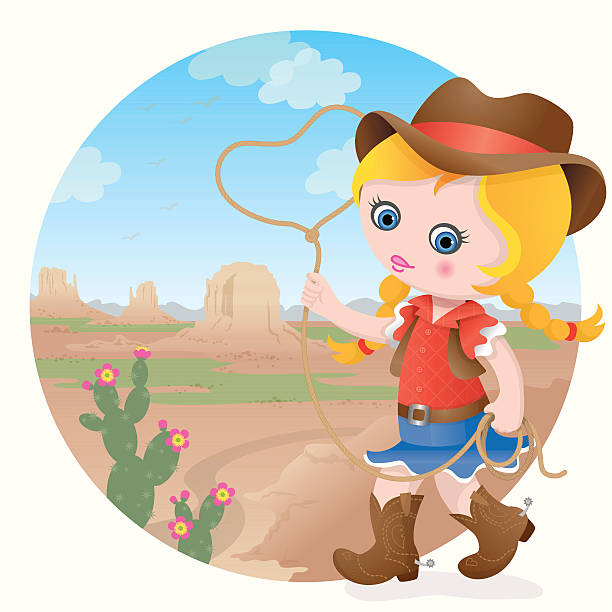 ковбой-девушка в долина монументов - north american tribal culture environment child plant stock illustrations