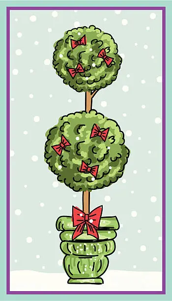 Vector illustration of Cute Topiary Christmas Tree In The Snow