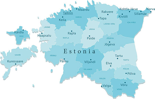 illustrazioni stock, clip art, cartoni animati e icone di tendenza di estonia vettore mappa delle regioni isolato - hiiumaa