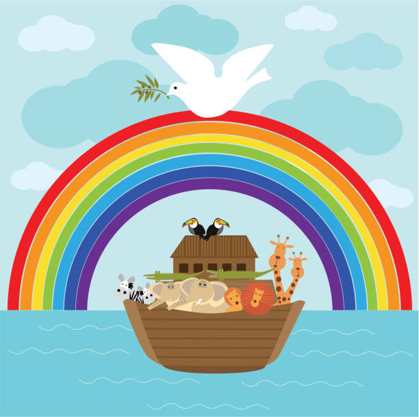 ark von noah und dove mit olive branch - elephant water vector animals in the wild stock-grafiken, -clipart, -cartoons und -symbole