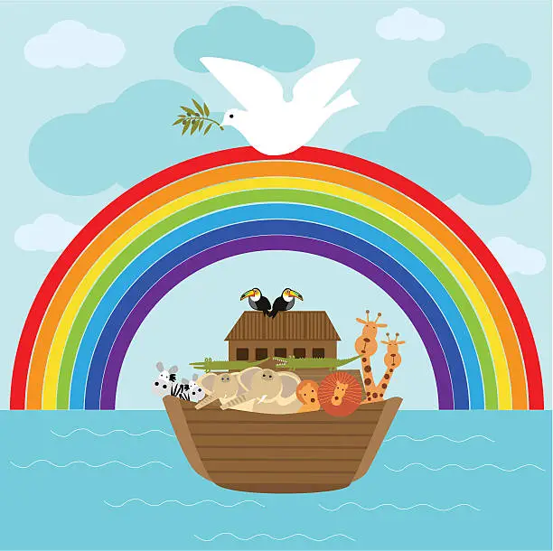 Vector illustration of Ark of Noah and Dove With Olive Branch