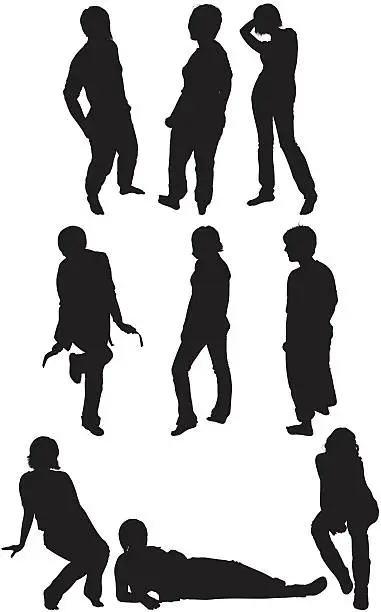 Vector illustration of Multiple images of a casual woman posing