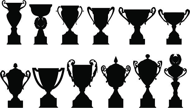 스포츠 트로피 실루엣 - silhouette trophy sport success stock illustrations