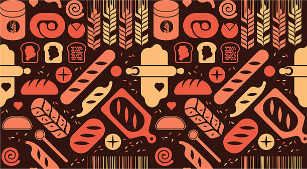 Seamless background with bread silhouettes. Seamless background with bread silhouettes. ZIP includes large JPG (CMYK) PNG with transparent background. bread patterns stock illustrations