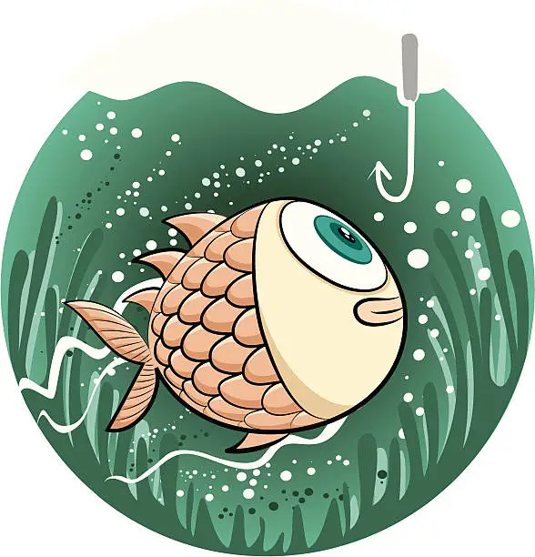 Vector illustration of little fish and crunch time