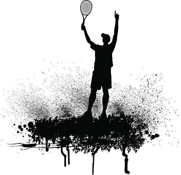 ilustraciones, imágenes clip art, dibujos animados e iconos de stock de jugador de tenis masculino celebración de victoria - silhouette tennis competitive sport traditional sport