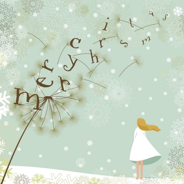 ilustraciones, imágenes clip art, dibujos animados e iconos de stock de feliz navidad de diente de león - dandelion snow