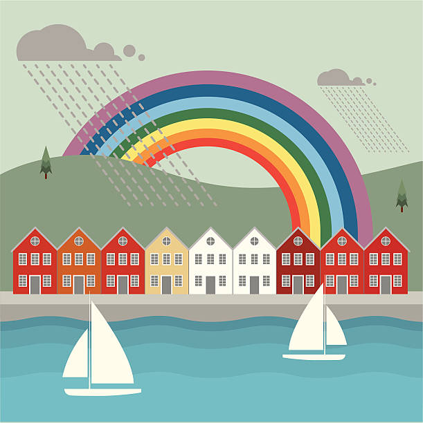 Bergen in Norway Vector illustration of the city Bergen in Norway with the famous Bryggen. bergen stock illustrations