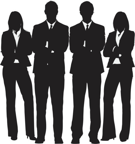 business people standing mit ihre arme verschränkt - arme verschränkt stock-grafiken, -clipart, -cartoons und -symbole