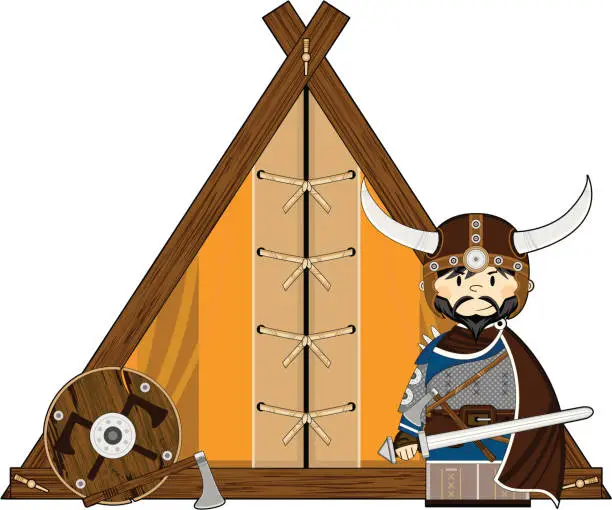 Vector illustration of Viking Warrior and Tent