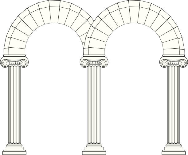 illustrazioni stock, clip art, cartoni animati e icone di tendenza di arco duplice in stile ionico - ancient column past arch