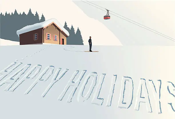 Vector illustration of Winter Holidays in the Mountains