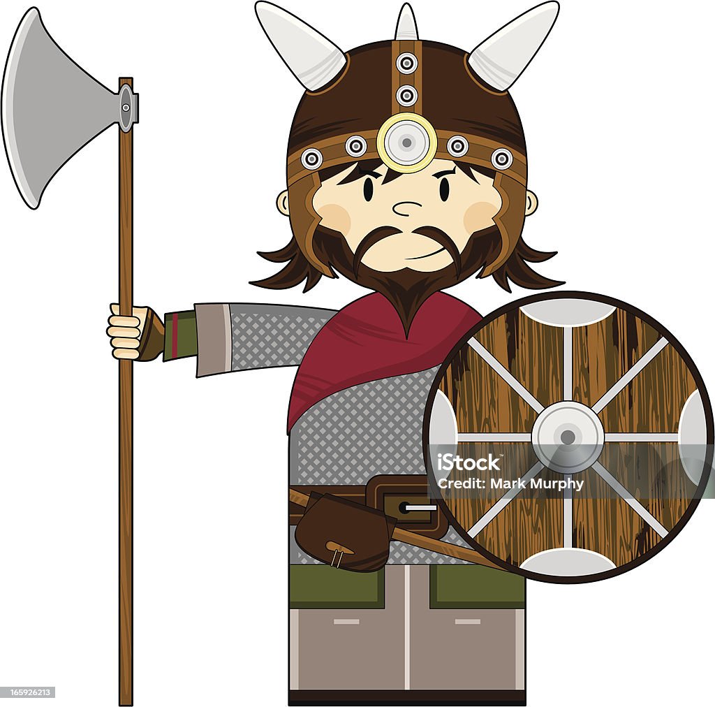 Fierce Viking Warrior Vector illustration of a fierce Viking Warrior in horned helmet with Axe and Shield. Adult stock vector