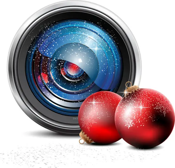 Vector illustration of Camera Lens and christmas baubles