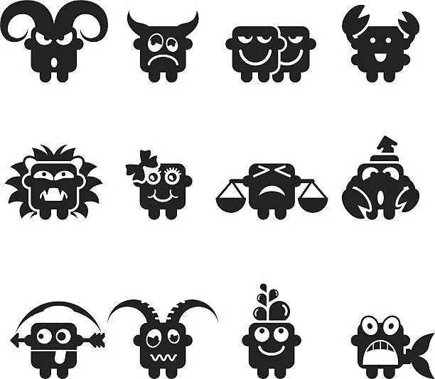 Vector illustration of Zodiac Silhouette Emoticons