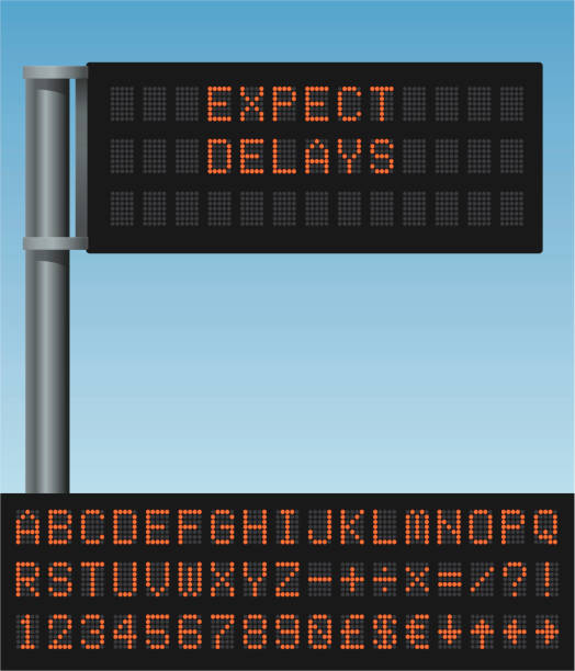 Variable message sign Electronic public information sign with extra letters and symbols for editing message. Includes radial gradients caution sign stock illustrations