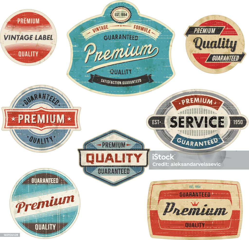 Vintage Labels Set of vintage labels. EPS 10 file with transparencies. Scratches and stains can be removed.File is grouped and layered with global colors.Only gradients used. Hi-res jpeg included.More works like this linked bellow. Retro Style stock vector