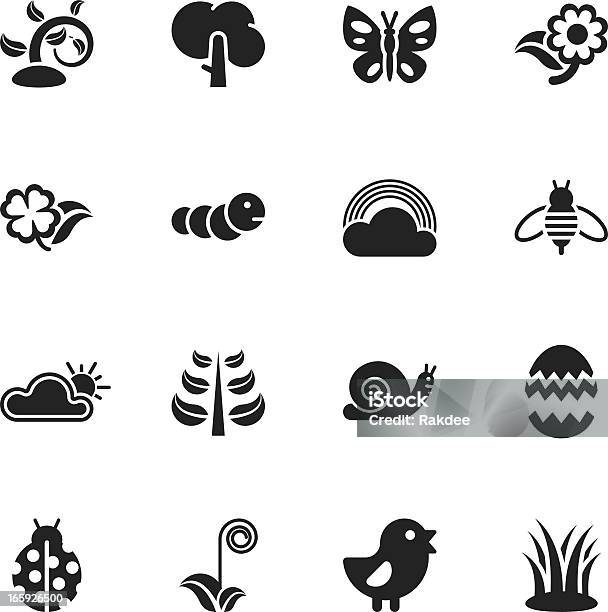 Ícones De Silhueta De Primavera Temporada - Arte vetorial de stock e mais imagens de Símbolo de ícone - Símbolo de ícone, Abelha, Flor