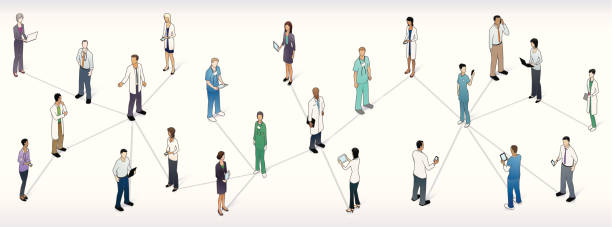 illustrazioni stock, clip art, cartoni animati e icone di tendenza di illustrazione medica panoramica della rete - white background nurse occupation people