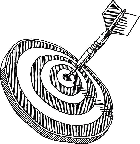 ilustraciones, imágenes clip art, dibujos animados e iconos de stock de dart target bullseye dibujo - dartboard darts arrow sign target
