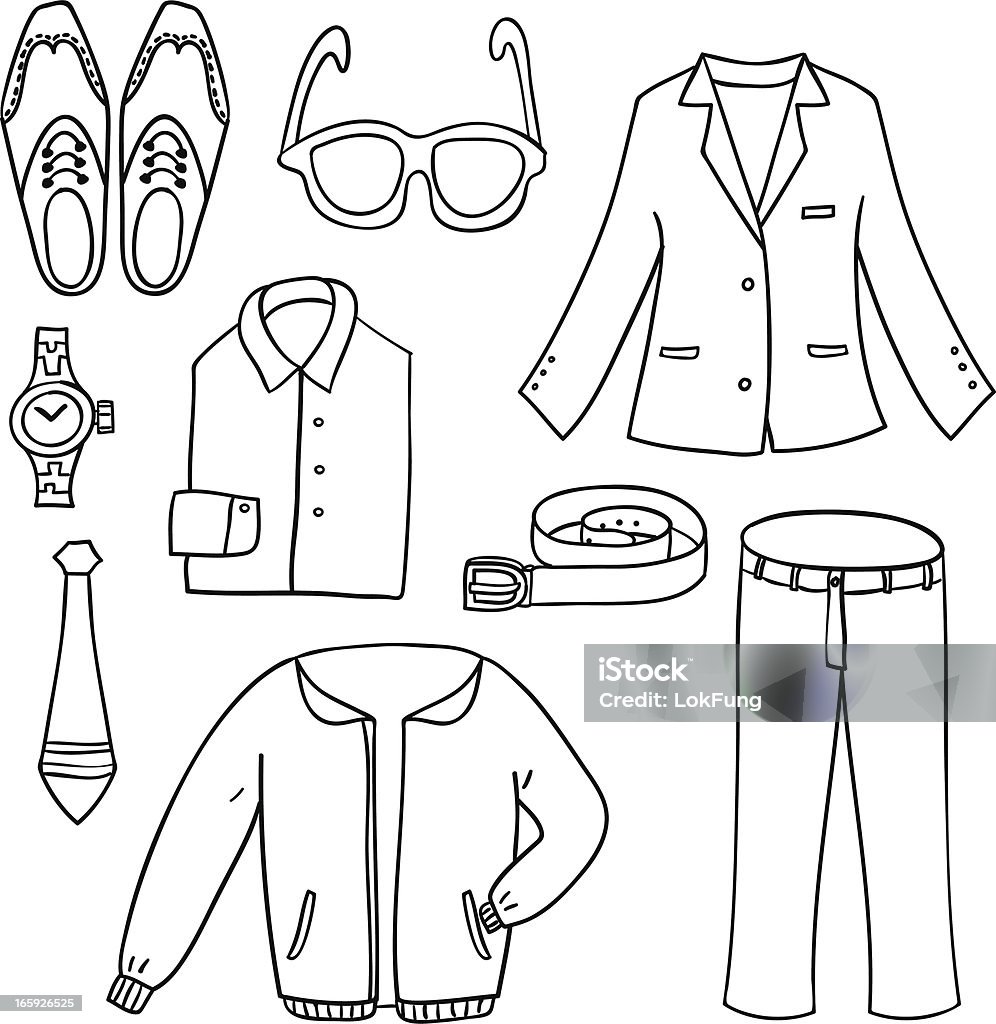Men fashion in black and white Drawing of different kind of men fashion in black and white Belt stock vector