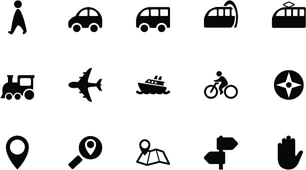 交通機関のアイコンです。シンプルなブラック - public transportation cable car ferry bicycle点のイラスト素材／クリップアート素材／マンガ素材／アイコン素材