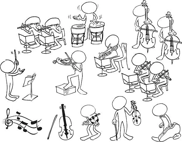 Vector illustration of Faceless Characters Playing Music