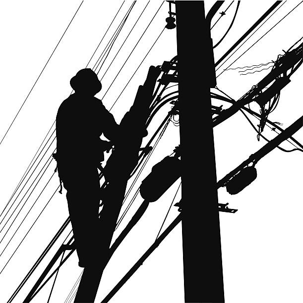 electric worker silhouette electric worker silhouette electricity silhouettes stock illustrations