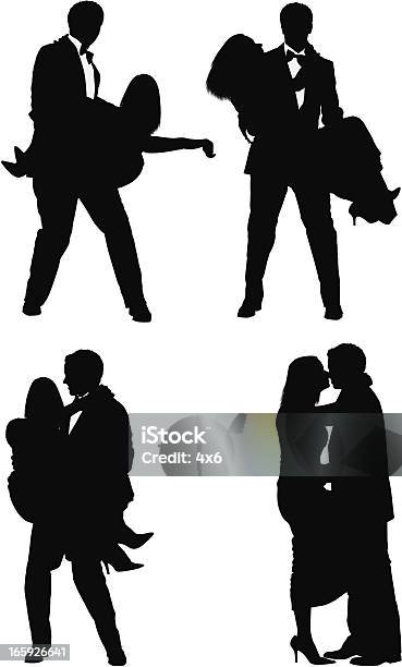 Multiple Images Of A Romantic Couple Stock Illustration - Download Image Now - In Silhouette, Embracing, Illustration