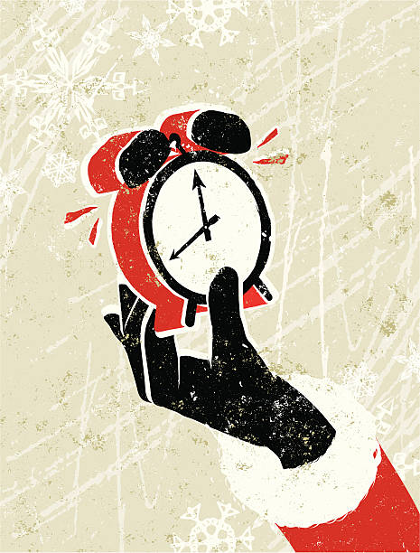 Santa Claus Hand Holding an Alarm Clock vector art illustration