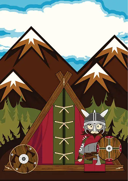 Vector illustration of Fierce Viking Warrior Tent Scene