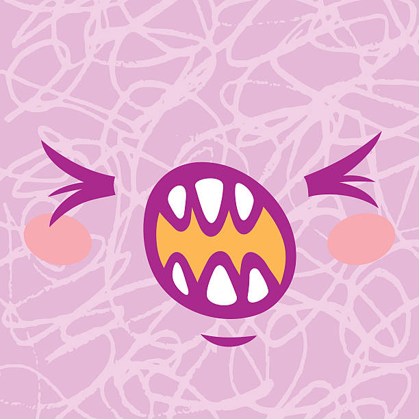 PINK MUZZLE Cartoon monster face fanged stock illustrations