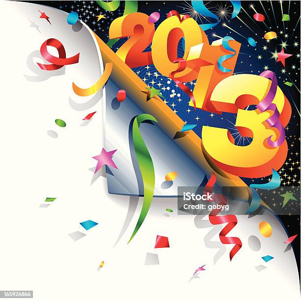 Strona Curlszczęśliwego Nowego Roku 2013 Roku - Stockowe grafiki wektorowe i więcej obrazów Confetti - Confetti, 2013, Białe tło