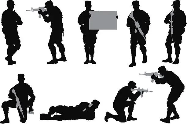 Vector illustration of Multiple images of an army soldier