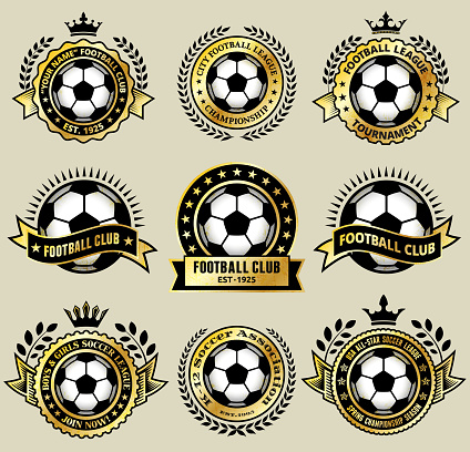 Soccer Ball on Gold Badges Icon Set