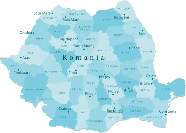 Vector illustration of Romania Vector Map Regions Isolated